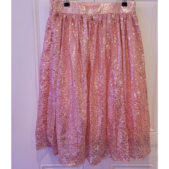 NWT Club London Pink A-Line Sequin Pleated Midi Skirt Party Preppy Glam SZ 8 - Picture 2 of 12